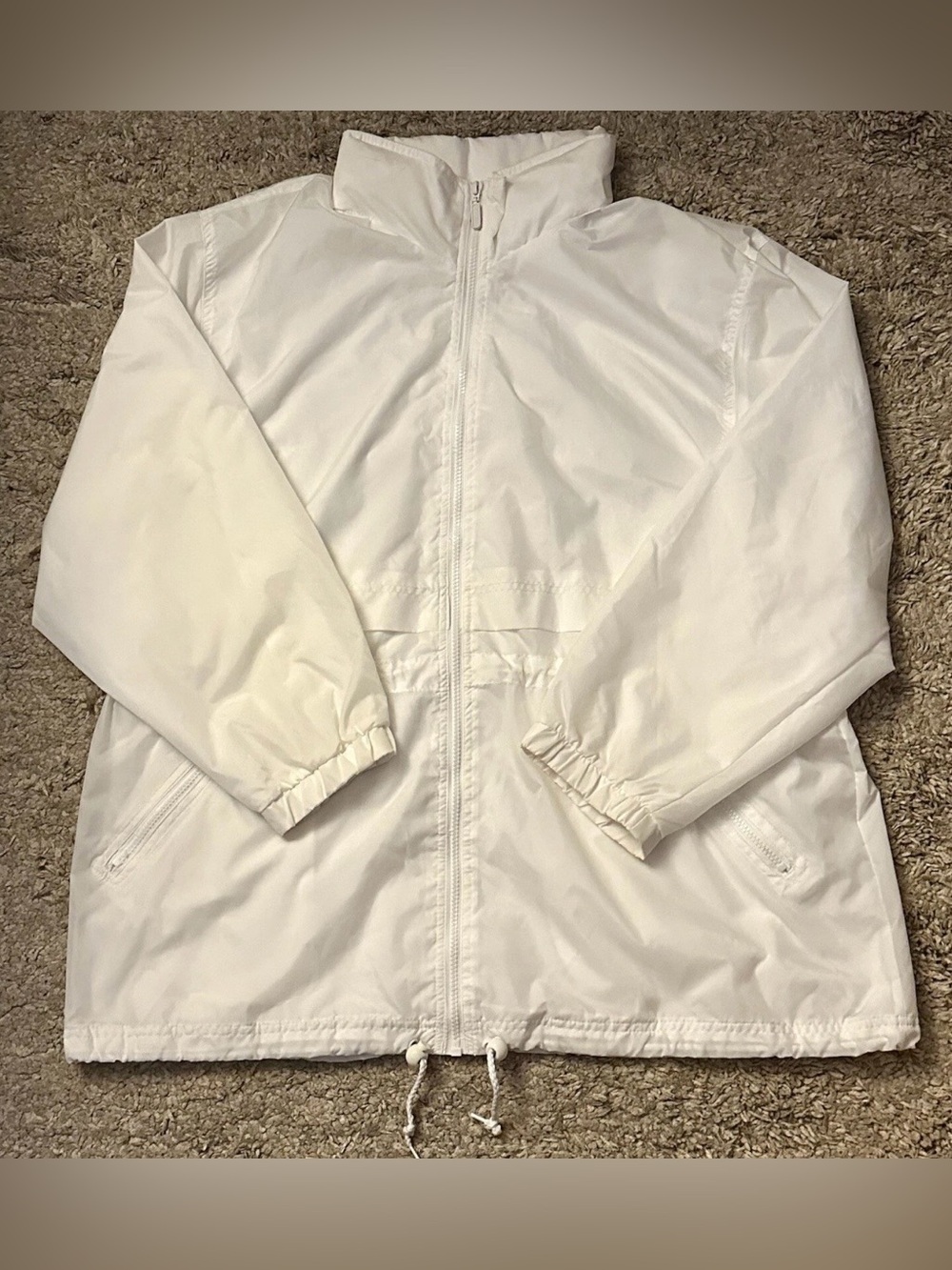Dressbarn Woman Size 1X White Nylon/Cotton 2 Pocket Full Zip Windbreaker Jacket